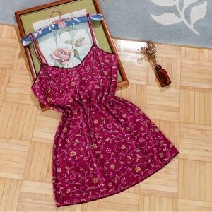 Vintage Victoria’s Secret Gold Label burgundy floral print velvet slip dress